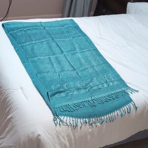 Aqua Silk Shawl, Floral And Paisley Weave